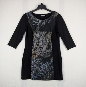 Geisha Women's Dress Size XL Black With Snake Print Bodycon 3/4 Sleeve Stretch